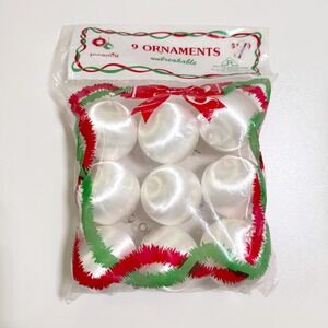 Pyramid Vintage Christmas Ornaments 9 Count White Satin Sheen Unbreakable Ball